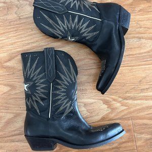 Golden Goose Black Leather Short Wish Star Boots Size 38